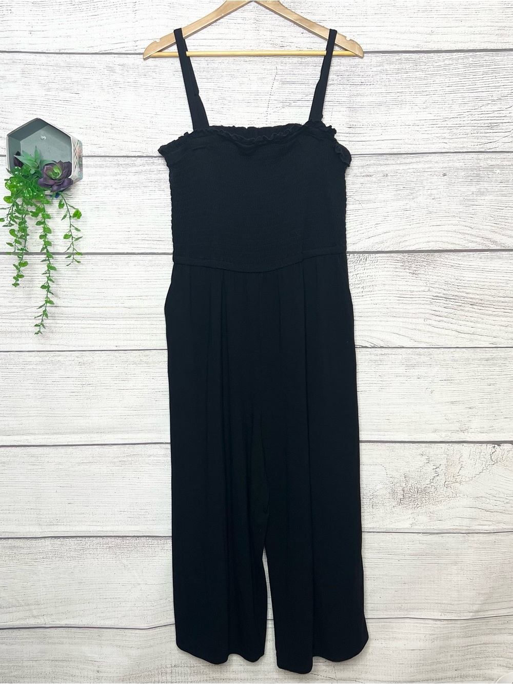 Torrid Black Smocked Bodice Spaghetti Strap Jumpsuit with Pockets Size 2X